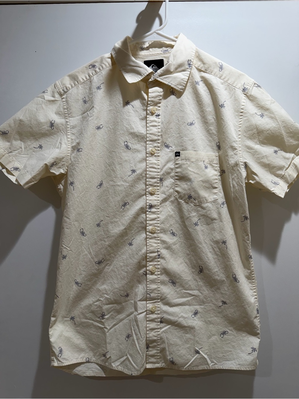 Quiksilver Cream Short-Sleeve Button-Down Shirt with Subtle Print